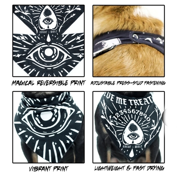 Rogue + Wolf ✦ “Give Me Treatos” Reversible Pet Bandana ✦ Black Ouija Vegan XS/S - Picture 8 of 14